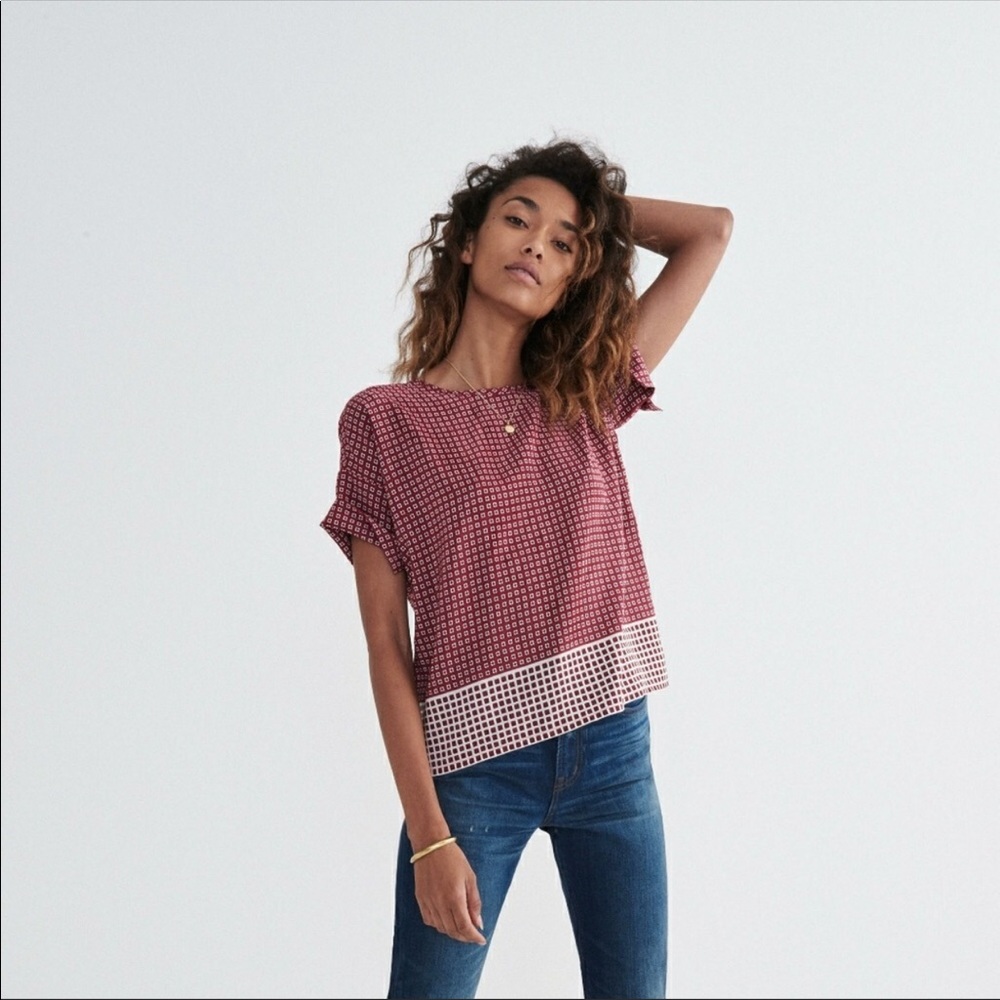 Madewell Silk Premiere Bow Back Tee in Ascot Tile